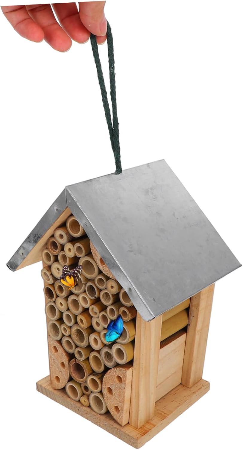 Happyyami Outdoor Insect Bee House Wooden Ladybug Bee Pollinator Hanging Hotel Habitat