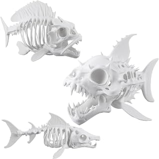 Kathfly 3 Pack Skeleton Fish Halloween Decor, Animals Skeleton Ornaments Plastic Skull Fish Bones Figure Decor for Indoor and Outdoor Halloween Party Props Escape Rooms