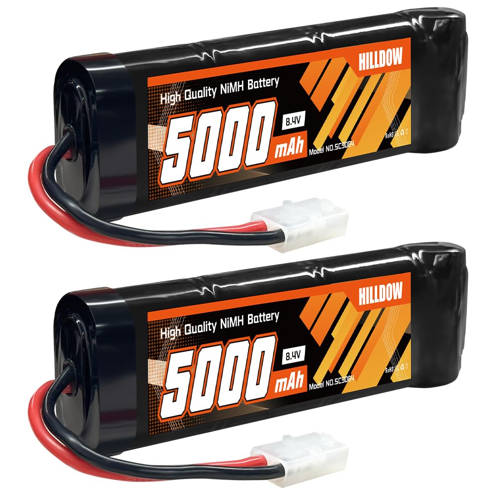 Hilldow Batería NiMH de 5000 mAh 8.4 V con conector TMY RC para coche, camión, tanque, avión, helicóptero (paquete de 2)