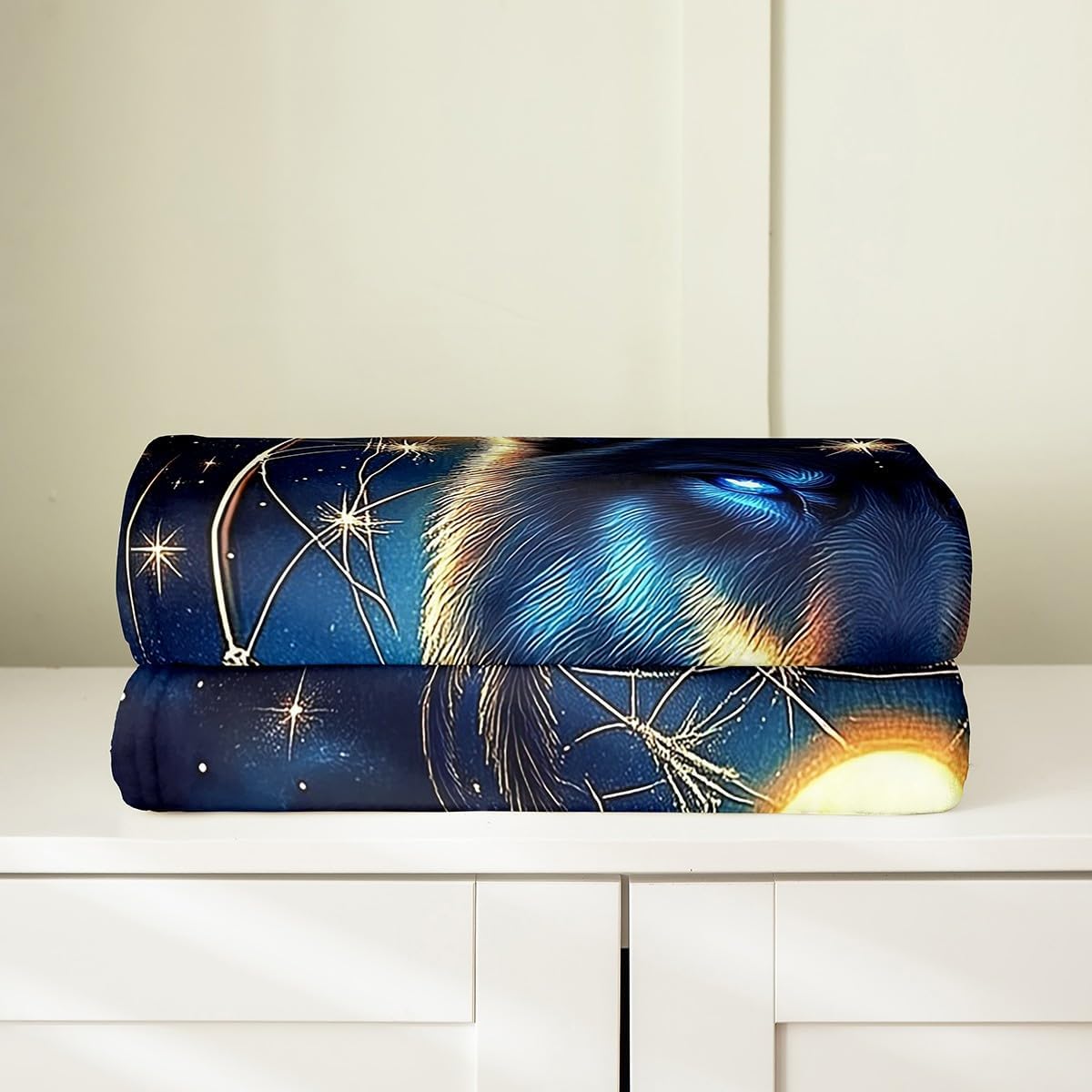 Feelyou Wolves Howling Plush Throw Blanket Twin 60"x80" Mountain Moon Wolf Blanket for Sofa Couch Boys Teens Decor Wolf Flannel Fleece Blanket Sun Moon Wolf Totem