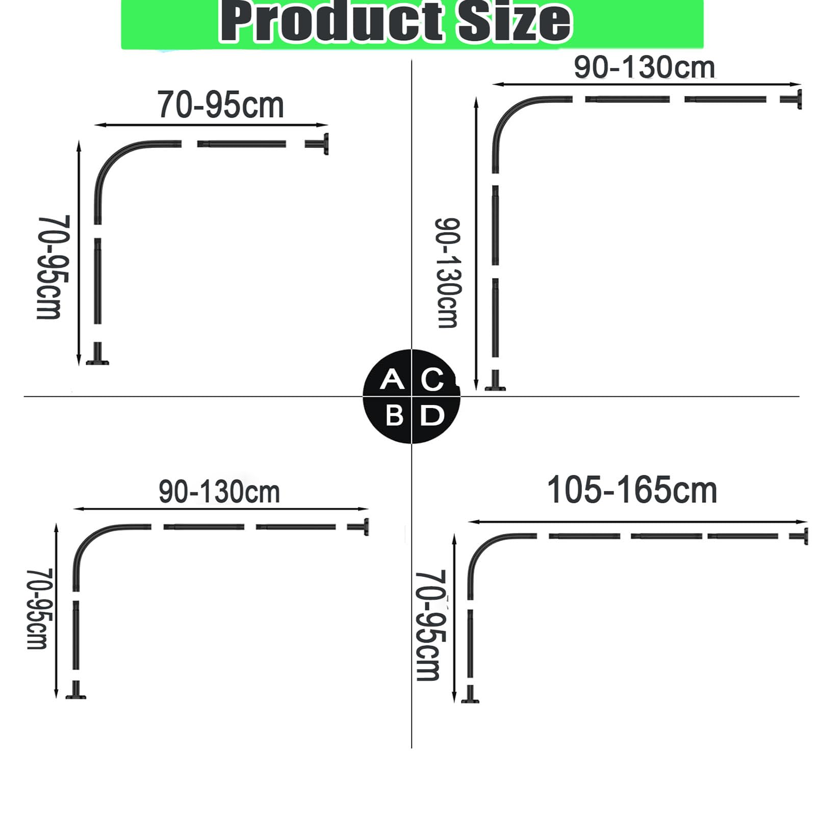Barra de Cortina de Ducha de Esquina Ajustable de Acero Inoxidable en Forma de L, Barra de Cortina de tensión Ajustable, sin Necesidad de taladrar ni perforar, para Barra de Colgar Cortina d