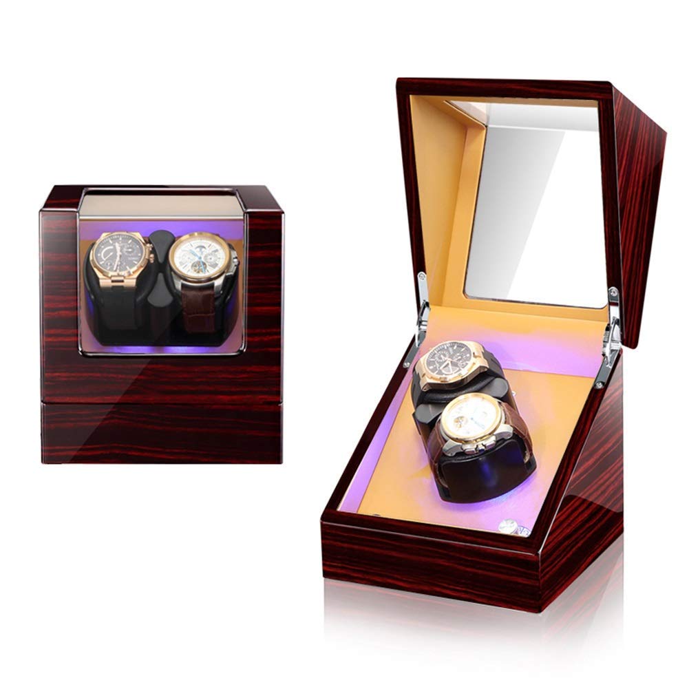 CGCSYZ Automatic Watch Winder 2 Watches, Piano Black Watch Box 5 Rotation Mode, Motor And Built-In Lighting (E A)