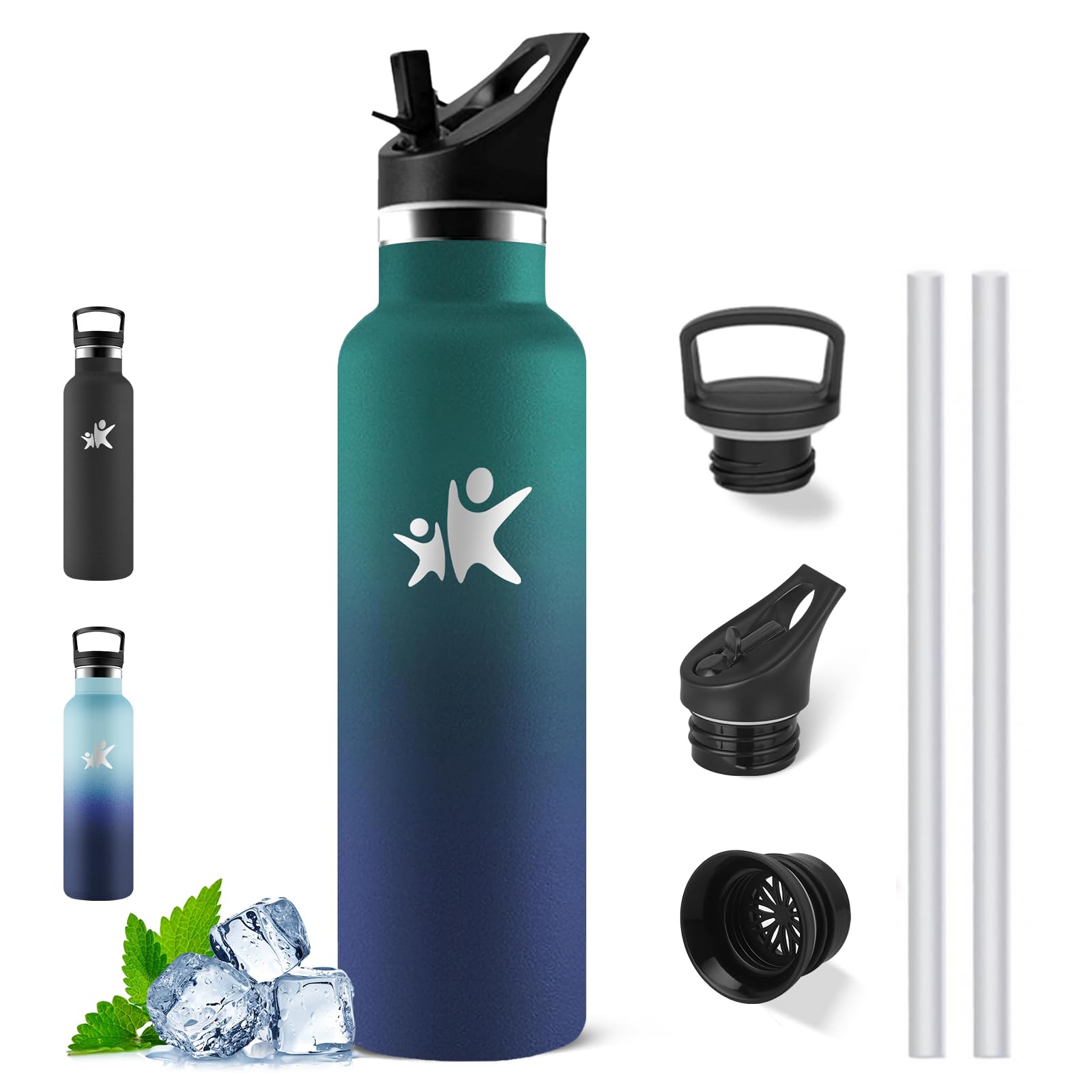 Mujigaga Insulated Water Bottle, 1 Litre, BPA Free, Water Bottles with Straw, Leakless, Stainless Steel Water Bottles, 18/8 Stainless Steel, Thermal Water Bottles for Climbing, Travel, Sport