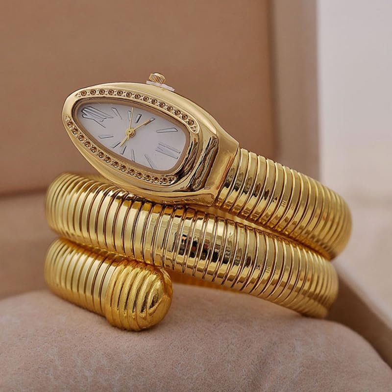 ZJchao Women Watch Fashion Snake Shape Bangle Watch Elegant Durable Comfortable Timepiece for Casual Work Office Party Gold Stainless Steel