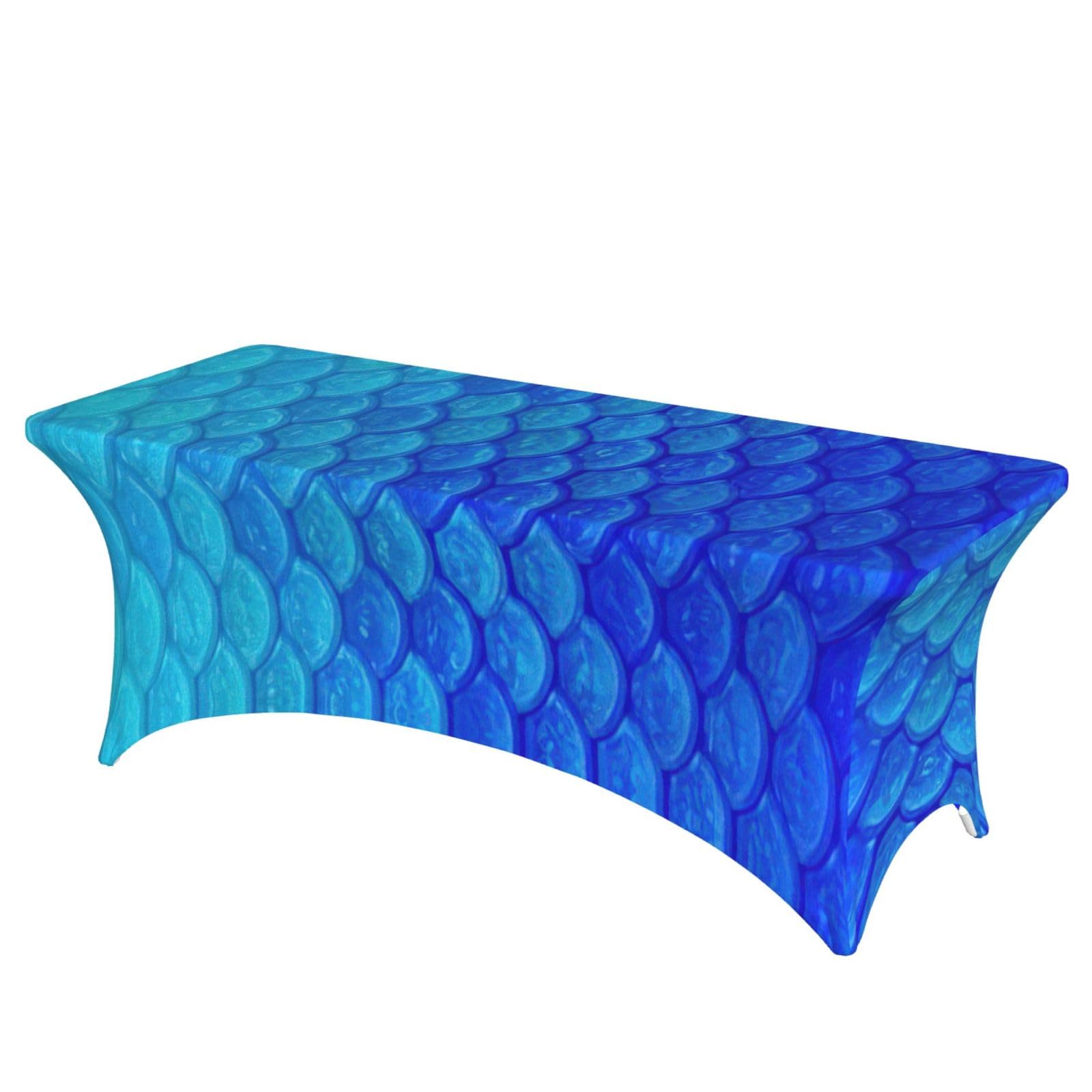 AYYQWE Ocean Sea Blue Mermaid Fish Scale Print Elastic Rectangular Tablecloth For Banquet Outdoor Picnics Office Table Cover