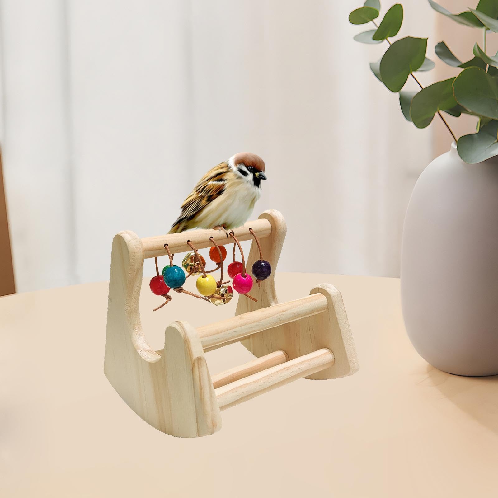 Generic Rocking Bird Perch Toy,Bird Enrichment Toy,Bird Cage Accessories Unique Wooden Parrot Toy Bird Play Stand for Cockatiels