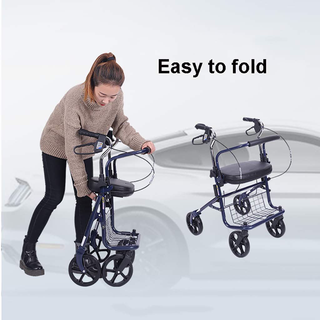 Bastidor plegable para caminar, ayuda para la movilidad, andador, andador, carrito de compras con asiento y freno de mano, para ancianos (rojo) (color: rojo) estrella de luz