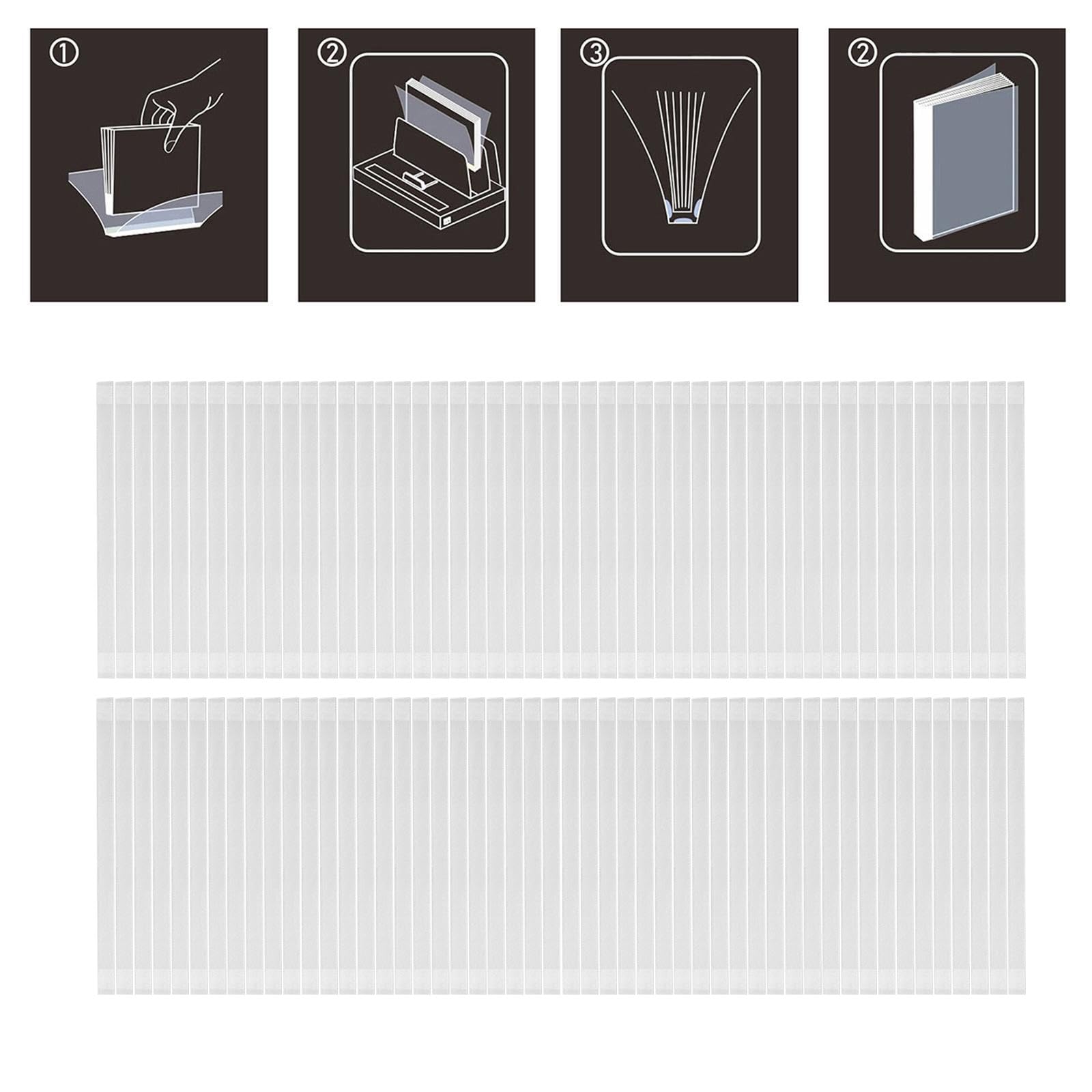 2 set di strisce di colla termica, 10 mm di larghezza, per rilegatura, per documenti, album, libri di testo, 100 pezzi, 28,5 x 1 cm