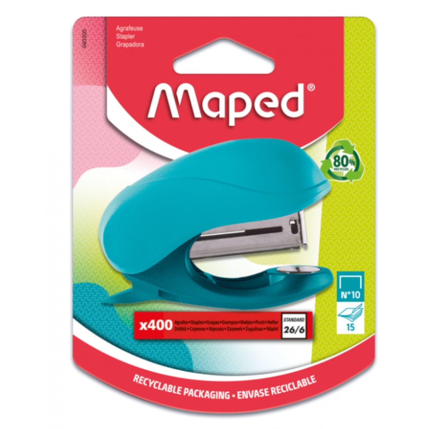 Maped Vivo N Degree 10 Mini Stapler with 400 Staples Random Color, Blue, Standard, (40300)