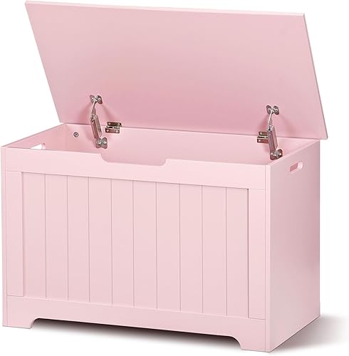 SUPER DEAL Storage Chest, 30 inches Chest Box Organizer with 2 Safety Hinges, Wooden Entryway Storage Bench, Pink Rosa,Marrón,Marrón