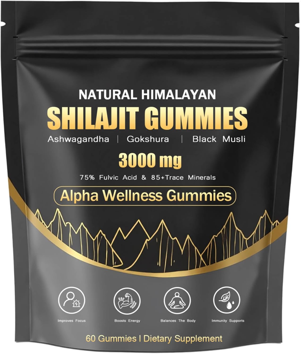 PuraNutra Natural Shilajit Gummies, Alpha Gummies with Ashwagandha, Gokshura | Fulvic Acid & 85+ Trace Minerals for Men, Women | Non-GMO | 60 Gummy (1)