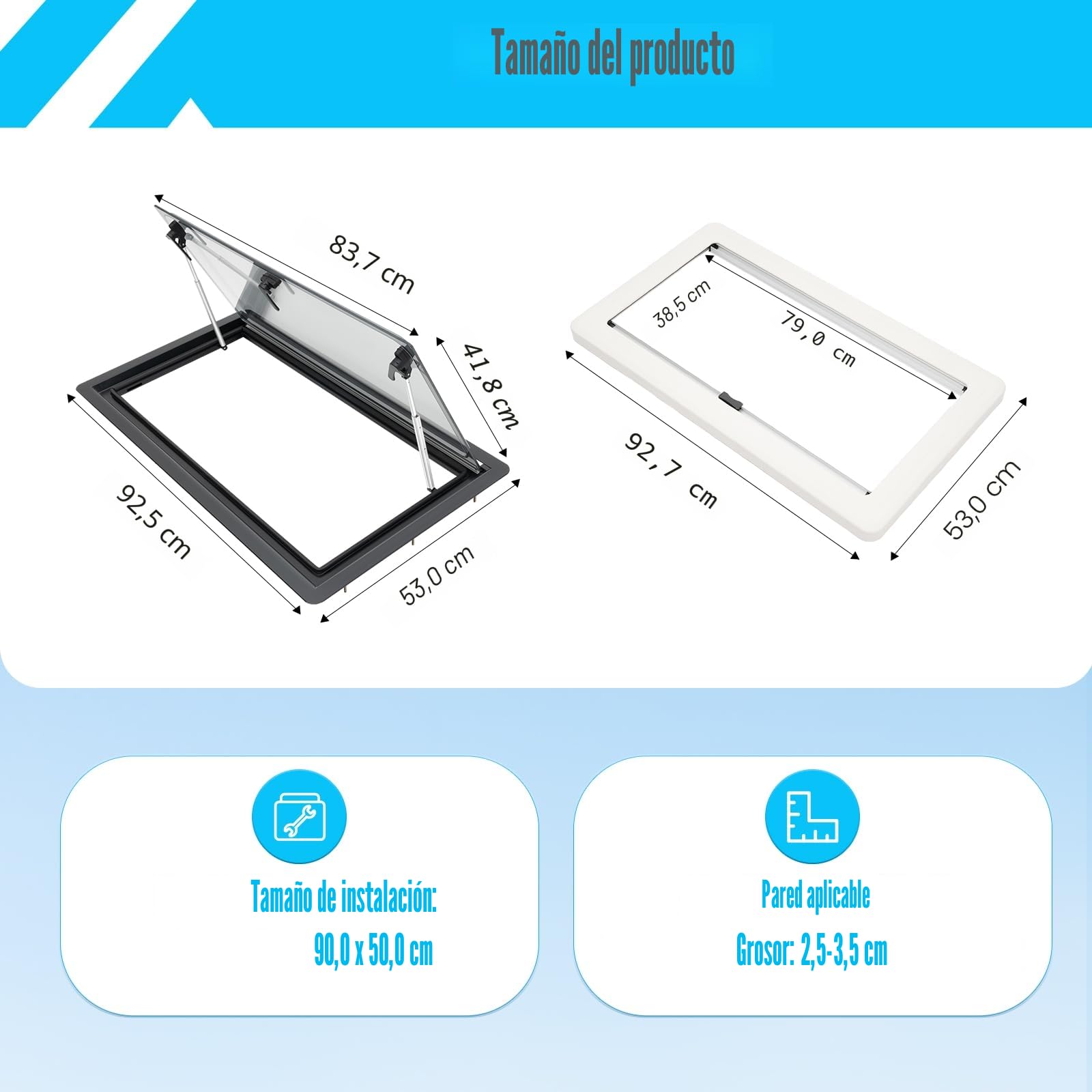 DIFU - Ventana para caravana, 900 x 500 mm, certificado ECE R43, doble cristal acrílico, con mosquitera y persiana, protección contra insectos