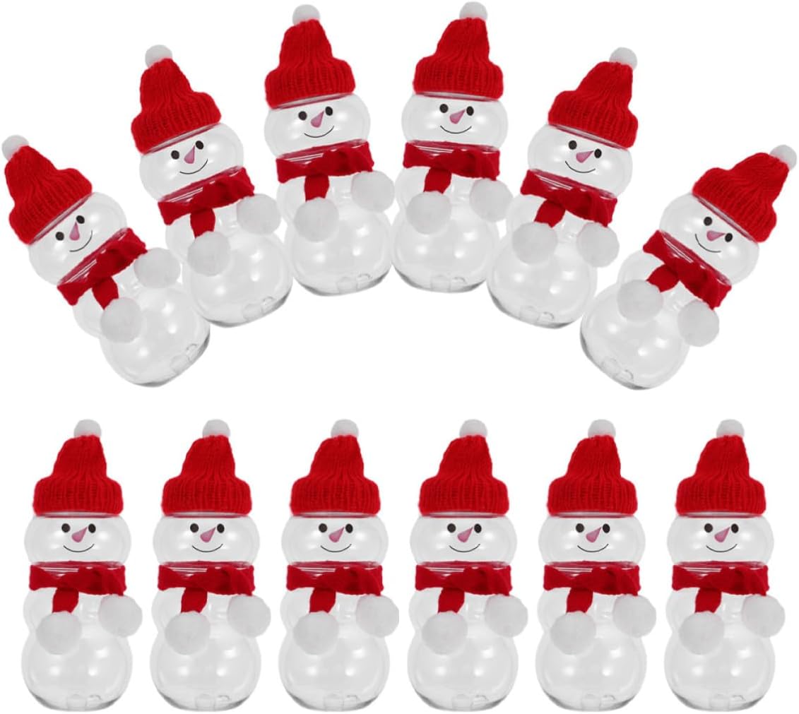 ARTIBETTER 12 Set Snowman Juice Bottles with Lids 500ml Plastic Candy Jars Featuring Festive Christmas Themed Design and Portable Reusable Bottles for Holiday Parties and Gatherings
