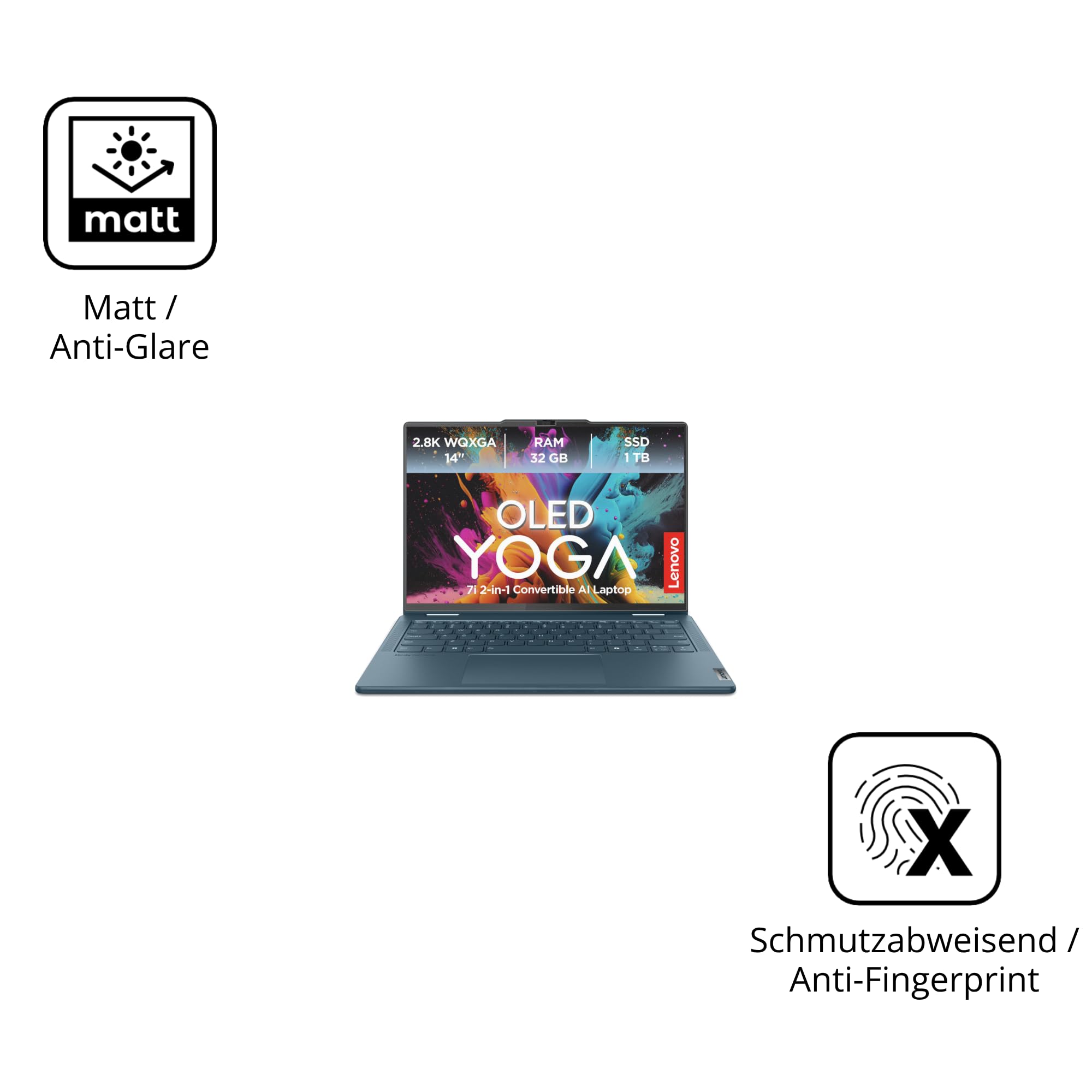 dipos 2x Pellicola 9H opaca per Lenovo Yoga 7i 2-in-1 Gen10 14 Zoll | Antiriflesso, non si rompe e non si scheggia, non è vero vetro, Anti-Shock, antigraffio, senza bolle, autoadesiva