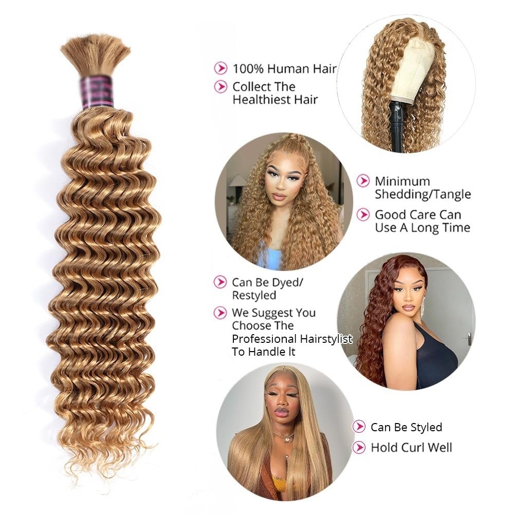 Splatanie włosów 27# Miodowo-blond włosy ludzkie do warkoczyków boho bez osnowy głębokie fale przedłużanie włosów Kobieta(24inches)