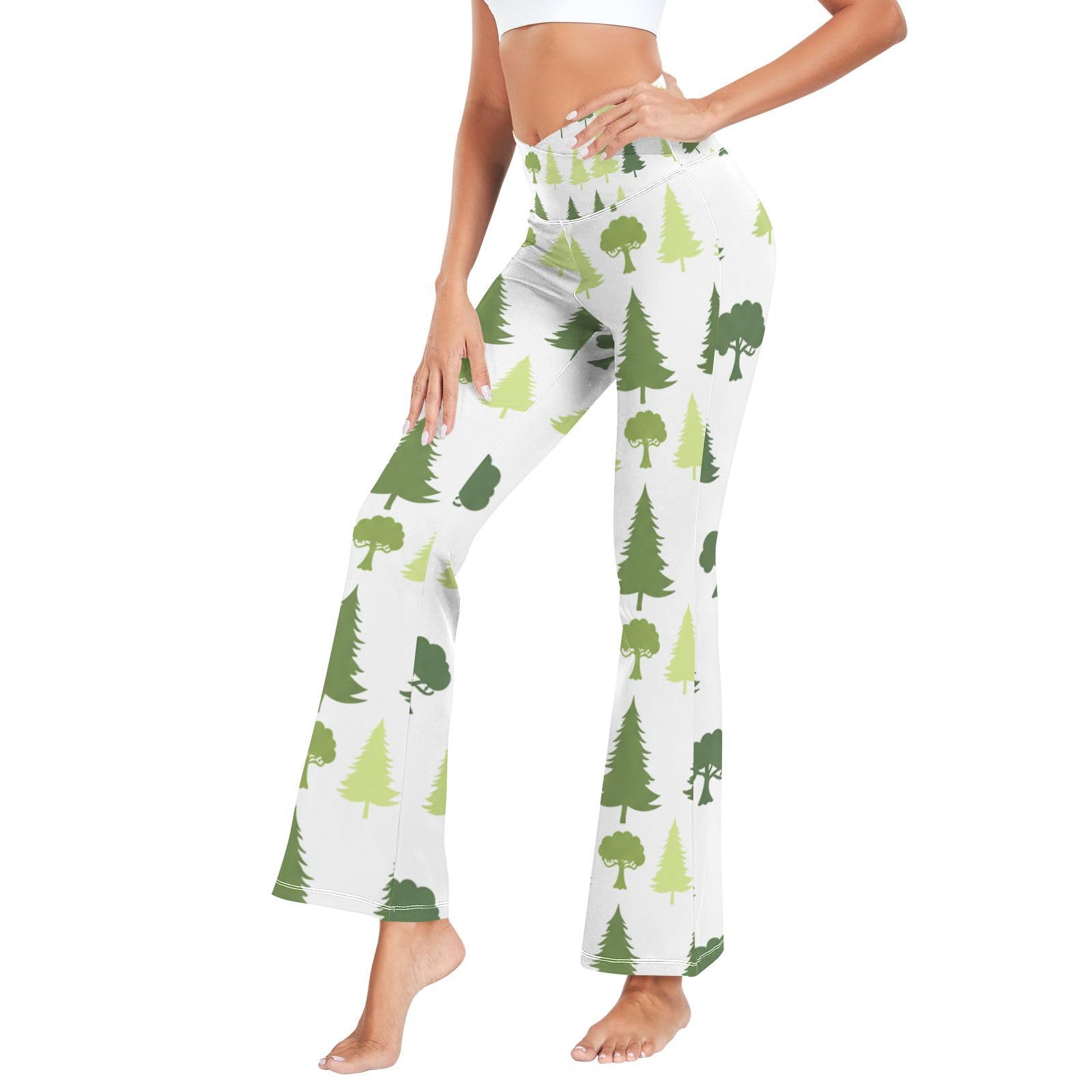 Legging évasé pin vert femme taille en V sans serrer - 8