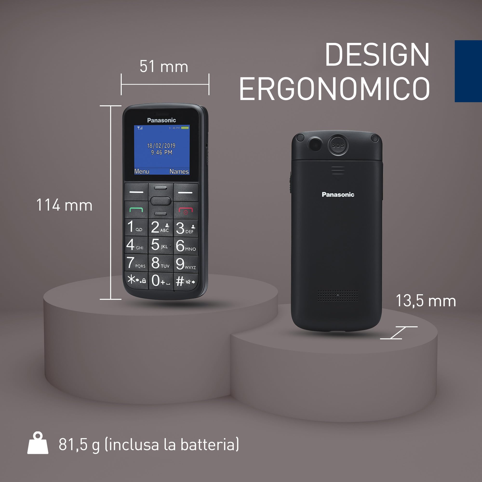 Panasonic KX-TU110 sbloccato, 0GB, Cellulare Facilitato, Ampio Display a Colori, Dual SIM, Chiamate Prioritarie a Mani Libere, Resistente agli Urti, Batteria a Lunga Durata, Nero