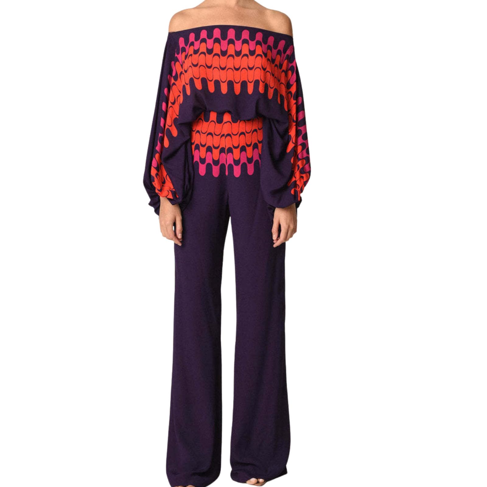 womens fall loose 2 piece outfits off shoulder printed long sleeve casual going out wide leg pants set