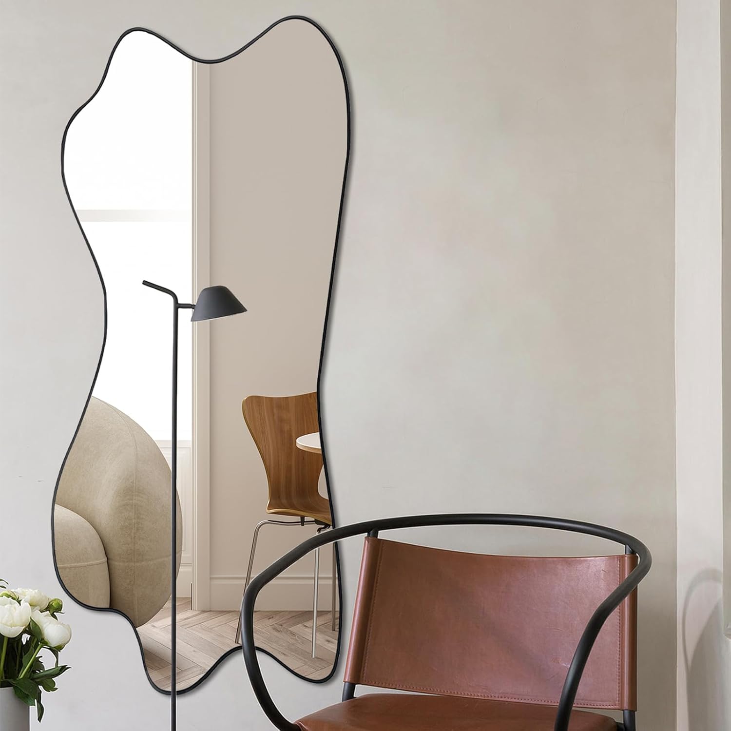 Irregular Mirror, Large Asymmetrical Wall Mirror, 47.2"x21.2" Modern Oblong Mirror, Weird Shaped Mirrors for Living Room Bathroom Bedroom Entryway Fireplace 47.2"L x 21.2"W Black Odd Shaped