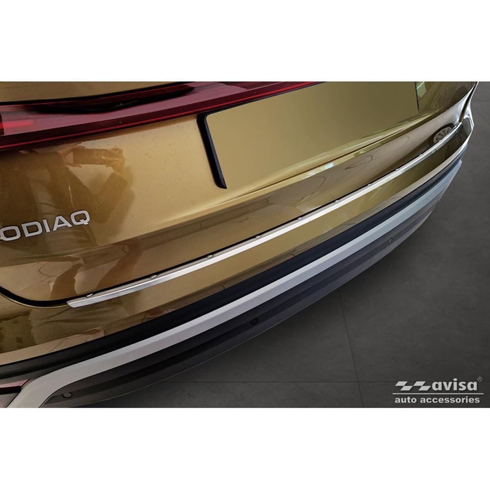 Avisa Stainless Steel Rear bumper protector compatible with Skoda Kodiaq II (PS7) 2024- 'Ribs', Silver