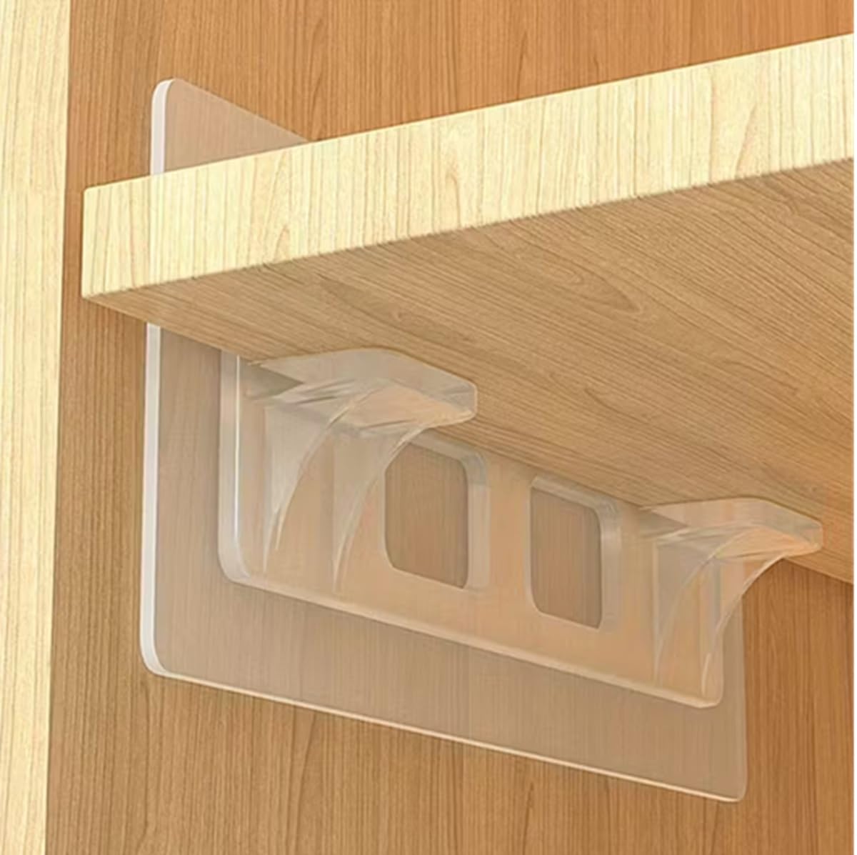 MARSION Adhesive Cabinet Shelf Support Bracket (12 x 5 cm) | No Drill Heavy-Duty Partition Holder | Seamless Wall Mounted PP Plastic Shelf Fixing Clip for Kitchen, Bathroom & Wardrobe