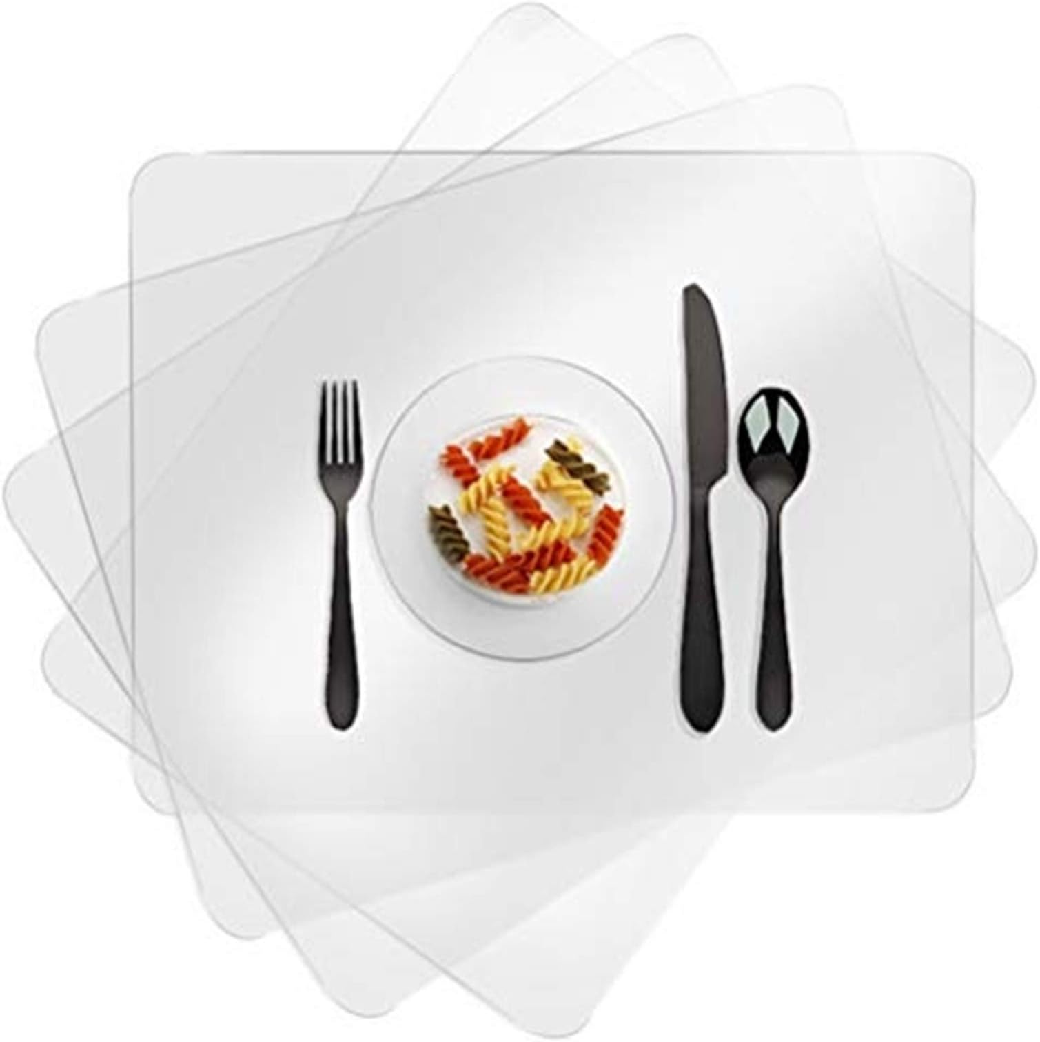 Clear Placemats Washable Non-Slip Heat-Resistant, Transparent Mats for Dining Table, Office Desk, Shelves, and Kitchen Counter Cover. (4pcs)