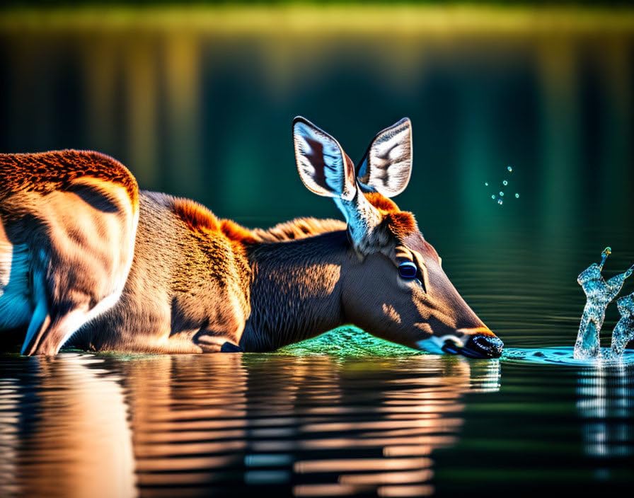 Poster cerf boisson lac SERENDIPITP grand format déco murale nature tableau esthétique