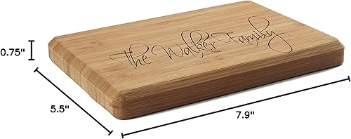 Miniatura 7 de BambooMN Tabla de cortar de bambú grabada con láser, nombre de la familia de escritura simple, 1 pieza, 11.75 x 8.63 x 0.4 pulgadas (ranurada con