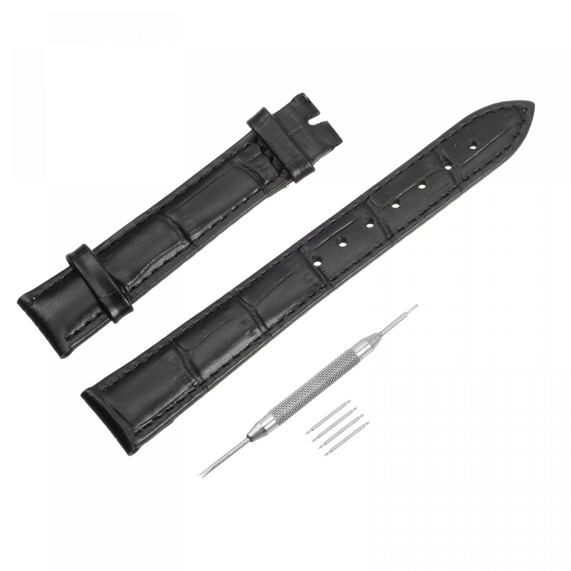 Correa de reloj de cuero de 15 mm uxcell negra con barras de resorte de recambio 7