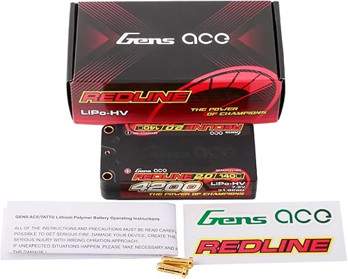 Miniatura 5 de Gens ace Redline 2.0 Series 4200mAh 2S Lipo Batería 140C 7.6V HV HardCase Shorty Lipo Batería (2 piezas)