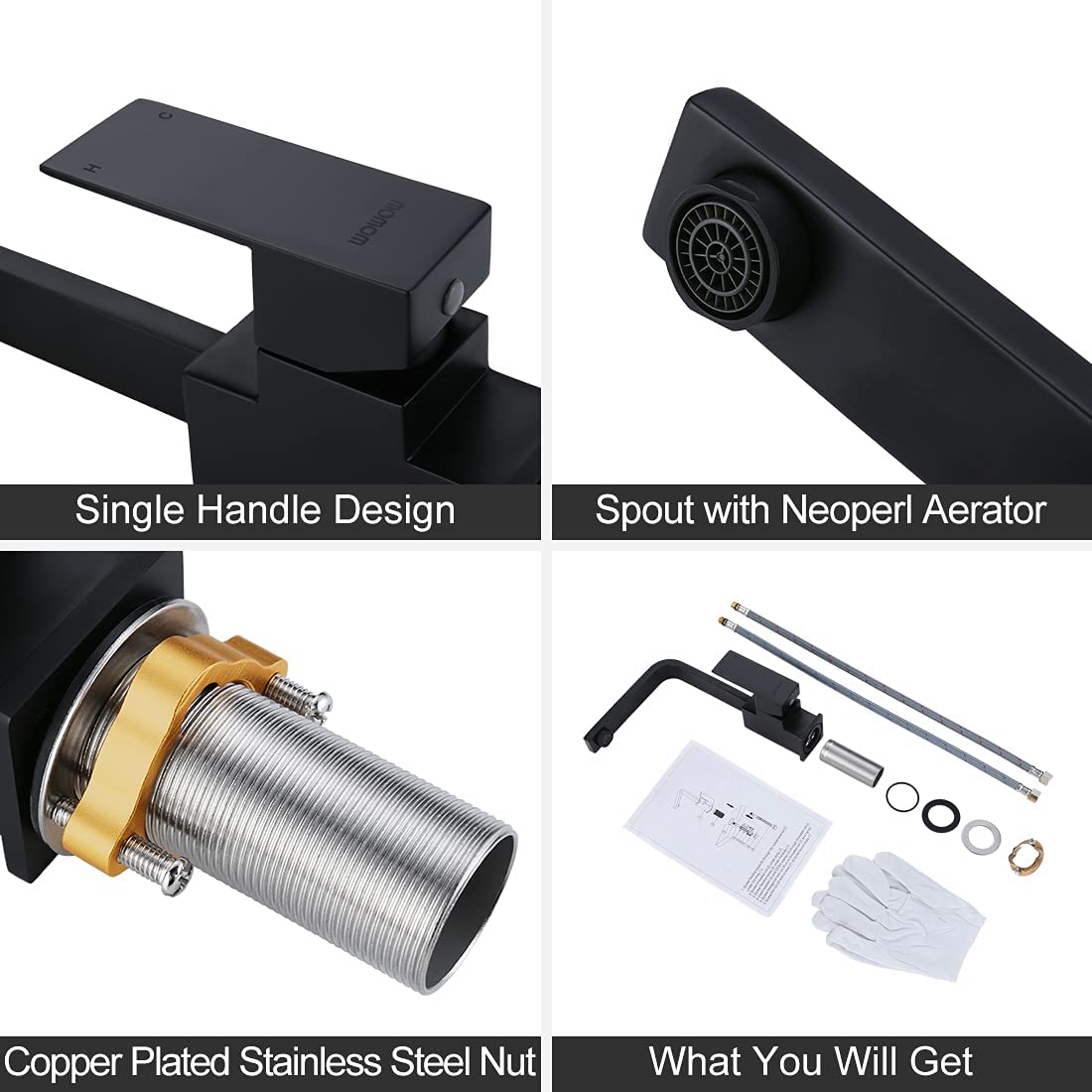 WOWOW Single Hole Bar Faucet Black Prep Sink Faucet Single Handle Mini Bar Tap with Water Supply Hose — view 5