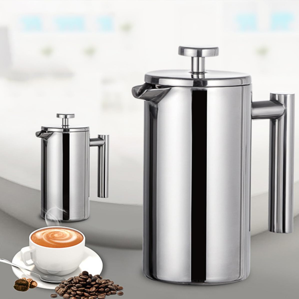 Générique Cafetière à Piston en Acier Inoxydable 800ml, Double Paroi Facile à Laver, Infuseur à Thé Multifonction pour Maison Cuisine