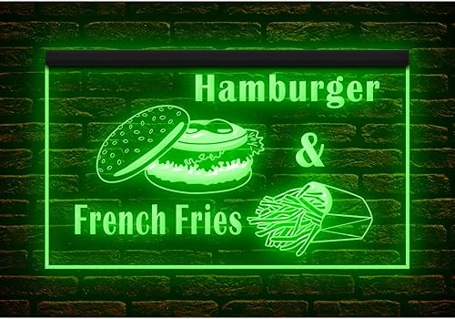 Miniatura 4 de 110142 Hamburger French Fries Fast Food Cafe Bar Shop Store - Letrero de neón con luz LED (12 x 8 pulgadas, amarillo)