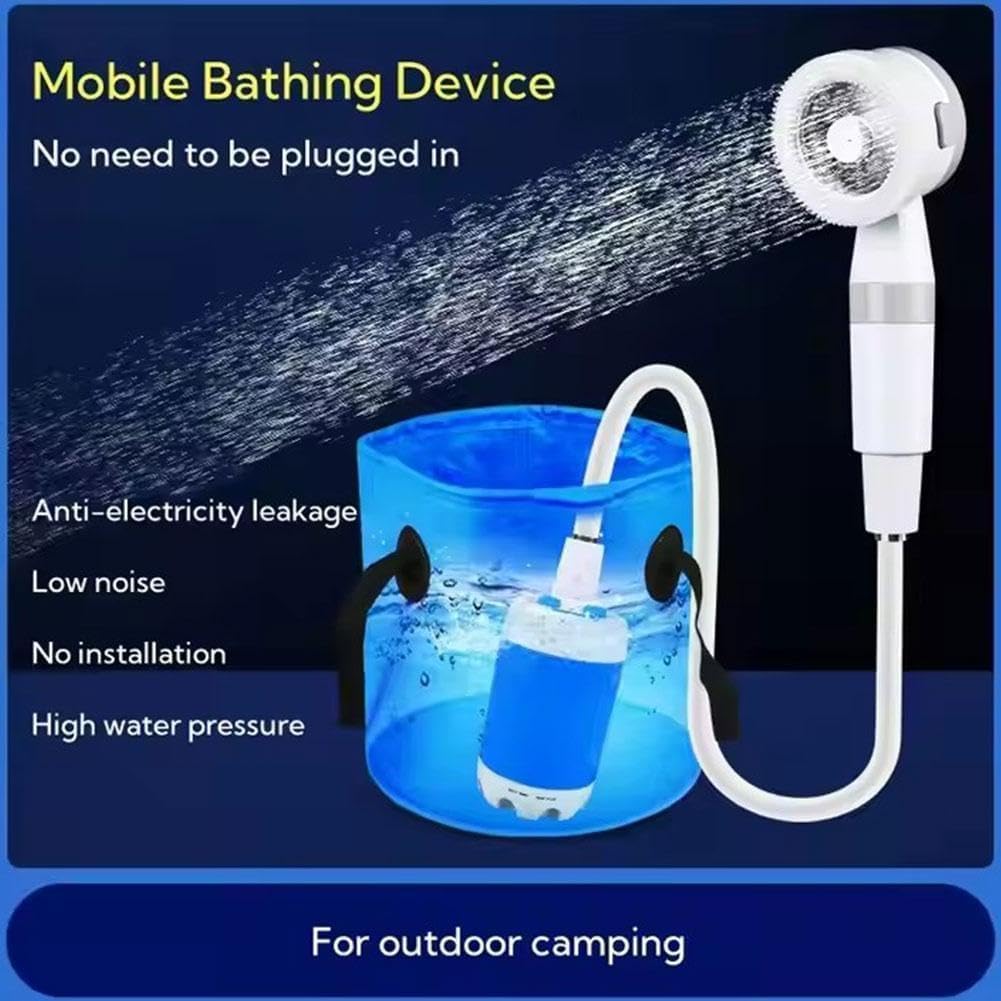 Ducha Camping Portatil, Ducha portátil Camping con Bomba Batería 5000mAh, Cabezal 2 Modos, Recargable, IPX7 Impermeabilización Ducha de Camping con Bomba y bolsa para Extérieure, Acampar, Viajes