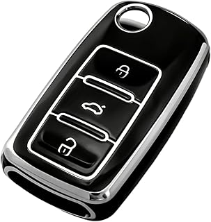 OFFCURVE for Volkswagen Key Fob Cover, Soft TPU Full Protector Key Fob Case for VW Jetta Golf Polo Passat MK8 Tiguan Beetle Car Remote Smart Key Holder Accessories, Black