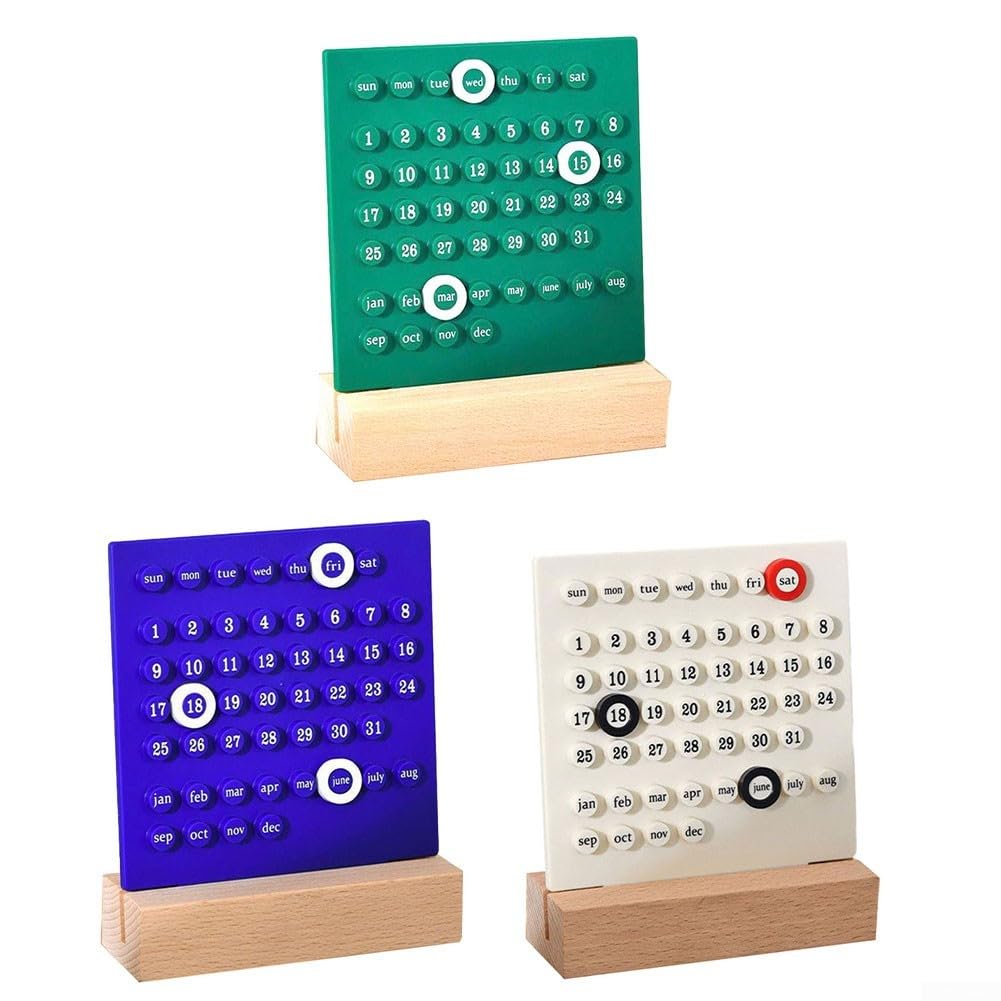 Calendrier de bureau, en bois acrylique pour anneau, calendrier perpétuel, mois, date, enregistrement pour décoration de bureau à domicile (vert) Calendrier de bureau, en bois acrylique pour anneau