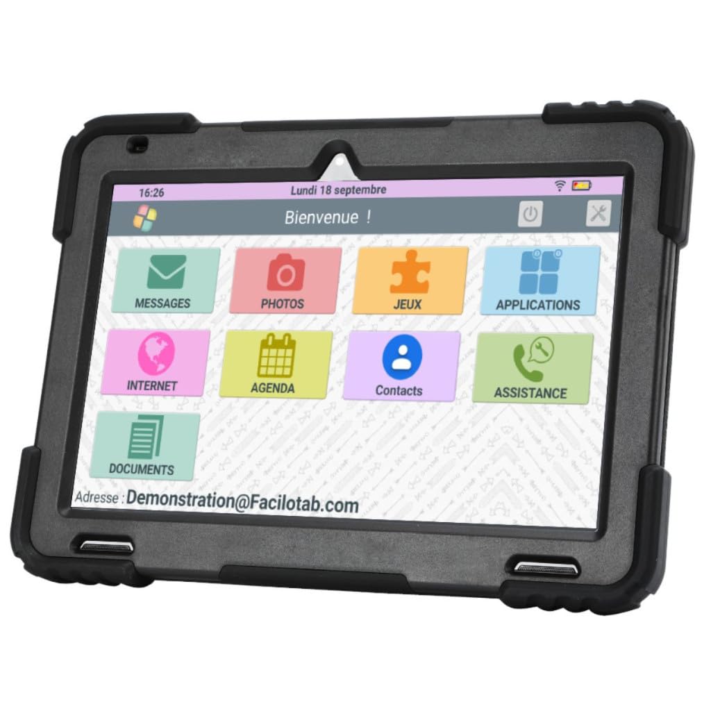 FACILOTAB - Tablette Senior + Pack Complet D'Accessoires - Simple Et Intuitive, Idéal Pour Personne Âgée - Grand Ecran Tactile Adapté - Camera Avant