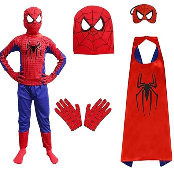 JBD ENT Spiderman Superhero Dress + Glove +Mask Superhero Costume |Birthday Gift for Kids| Halloween Party Costume for Boys