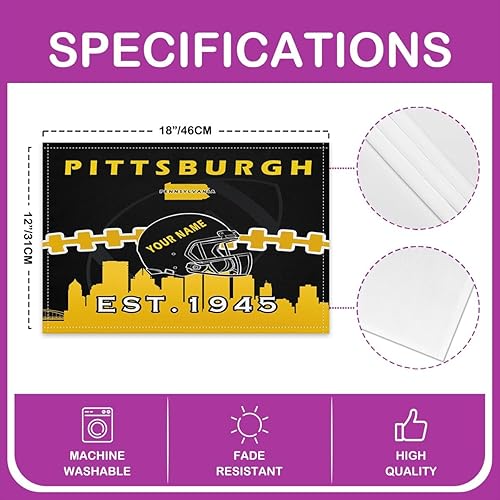 Miniatura 8 de Erosebridal Juego de 4 manteles individuales de fútbol americano personalizados de 12 x 18 pulgadas, manteles individuales de fútbol para niños y