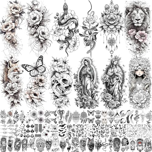 75 Sheets Black Realistic 3D Rose Flowers Temporary Tattoos For W...