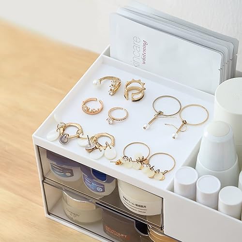 Miniatura 4 de Organizador de maquillaje con 2 cajones, organizador de escritorio, 4 compartimentos, caja de almacenamiento de cosméticos para esmalte de uñas,