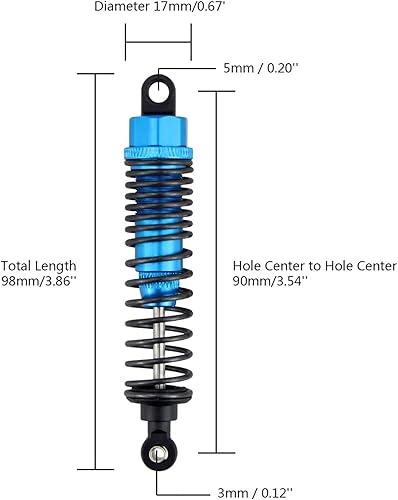 Miniatura 77 de 4 amortiguadores delanteros y traseros, suspensión ajustable de 3.858 in de aluminio para autos RC 1/10 HSP 94166 94106 94107 94155 94170 Buggy Rojo
