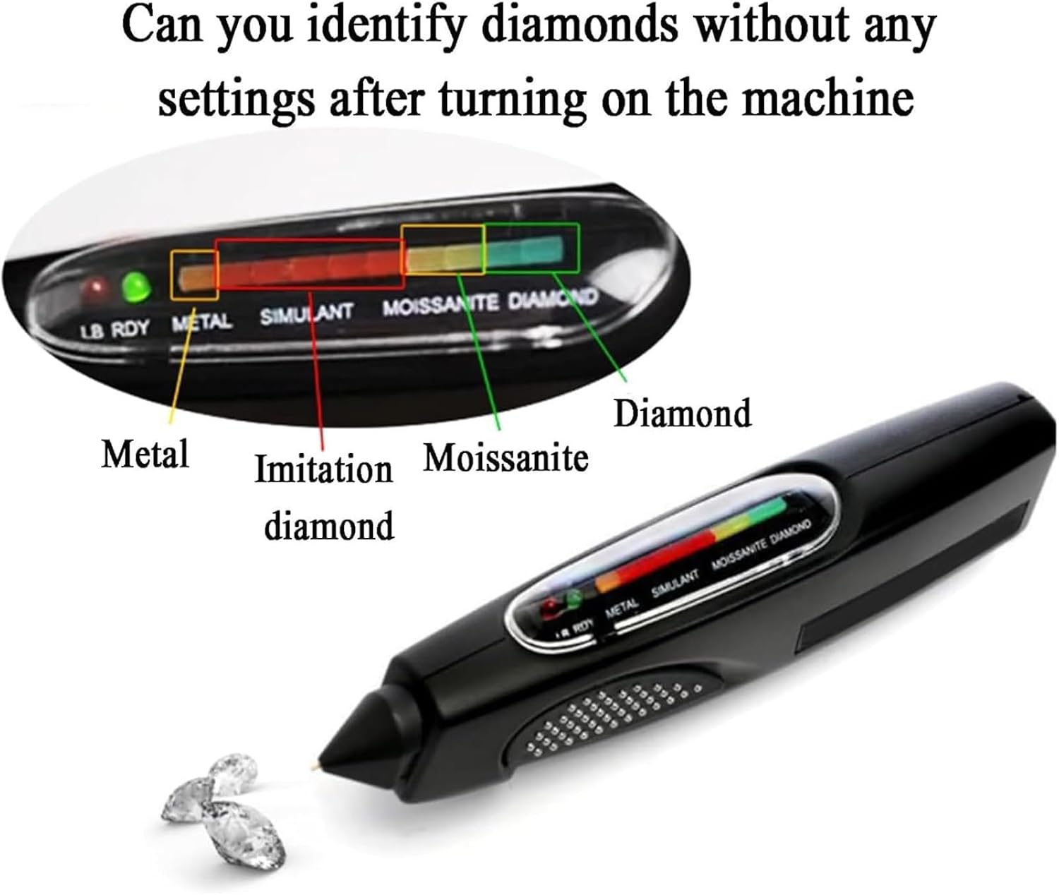 Diamond Tester Pen, Jewelry Diamond Meter with LED Digital Display Screen, 180-degree Multi-Viewing and Retractable Probe Tip, Accurate Testing and Easy to Read, for Moissanites and Diamonds