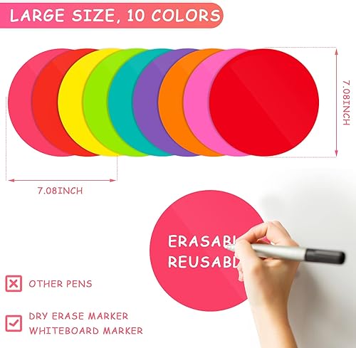 Miniatura 2 de 10 piezas de círculos de borrado en seco, puntos de mesa coloridos de vinilo extraíbles, adhesivos de borrado en seco, adhesivos de borrado en seco,