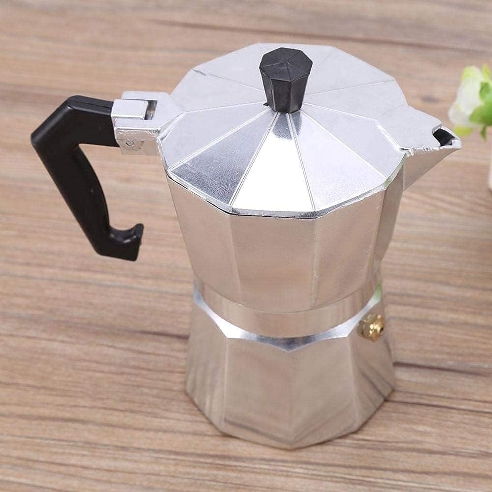 Coffee Maker Stove 3/6/9/12 Cups Aluminum Type Moka Pot Espresso Coffee Maker Stove Home Office Use Hot (Color : Silver, Size : 600ML 12cups) (Silver 150ML 3cups)