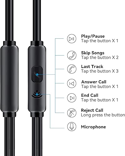 Miniatura 2 de Aylaa AY8 Auriculares con cable, aislamiento de ruido, cómodos auriculares intrauditivos con control remoto de micrófono. Puntas ergonómicas (SML).