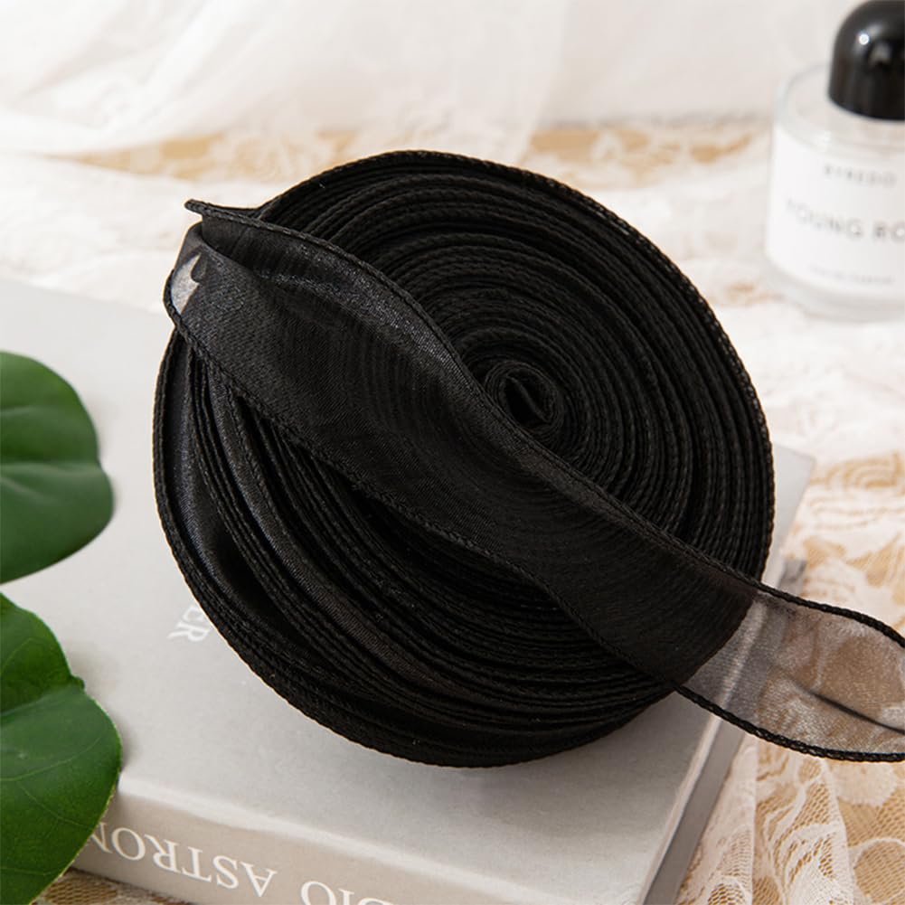CABODYALS 35M 55mm Black Sheer Ribbon Black Organza Ribbon Transparent Clear Chiffon Tulle Chiffon Wrapping Ribbon for Wrapping Gift Making Craft Wedding Bouquets Invitations Party Decor Supply - Image 3
