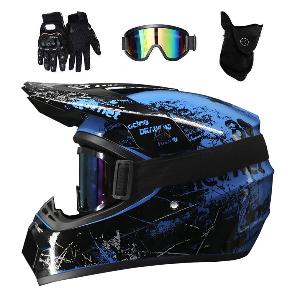 Doppio Sport MTB Casco da Motocross Impostato, Con Occhiali Guanti Maschera, Integrale Fuoristrada ATV Moto Casco, Enduro Discesa MX Quad Bicicletta Sporca Incidente Caschi