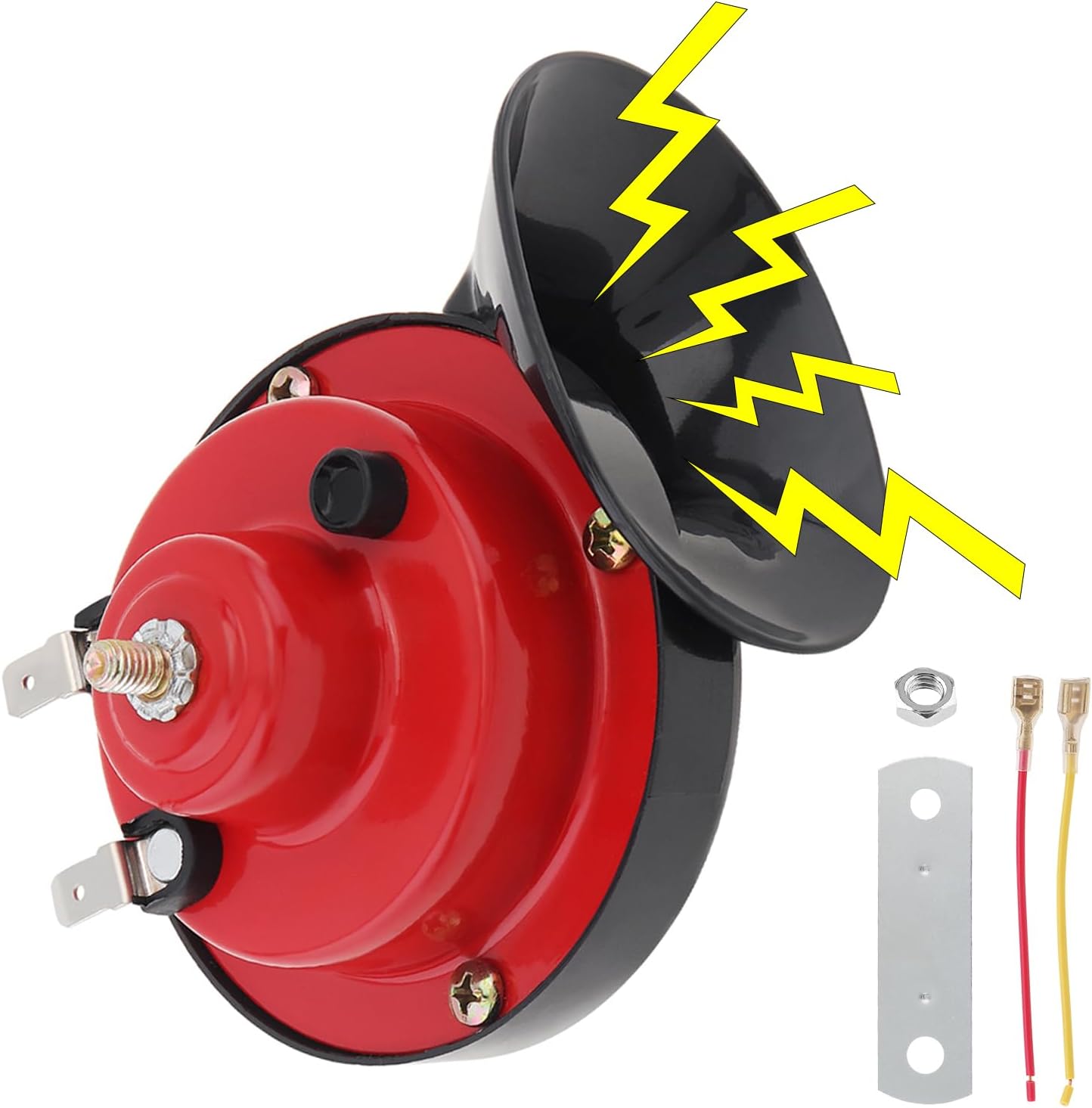 300DB Super Loud Train Horns, 12V Waterproof Air Horn Replacement Kit, Electric Snail Horn for Car, Truck, Motorcycle, Bike & Boat (Red)