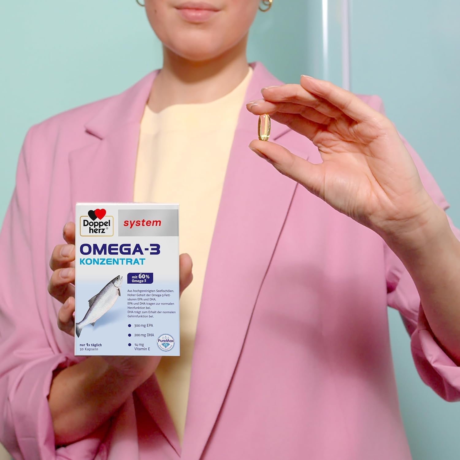 Doppelherz system OMEGA-3 KONZENRAT – Mit 300 mg EPA und 200 mg DHA pro Kapsel als Beitrag für die normale Gehirn- und Herzfunktion – 2 x 120 Kapseln
